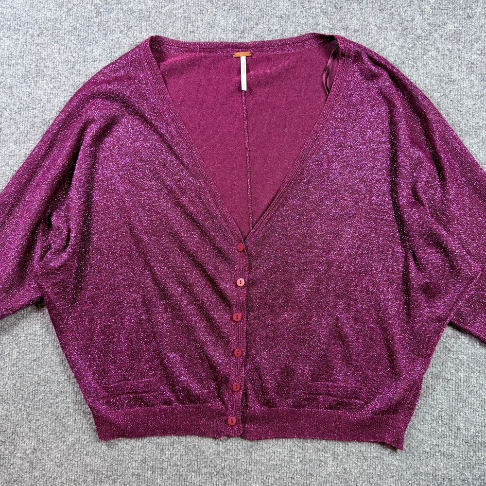 Free People Cardigan Small Purple Glitter Shimmer Dolman V-Neck Sweater